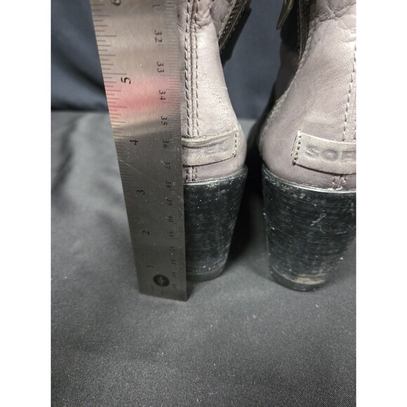 Sorel Boots Size 6.5 Gray Black After Hours Wedge Heel Leather Bootie Shoes - Picture 3 of 7